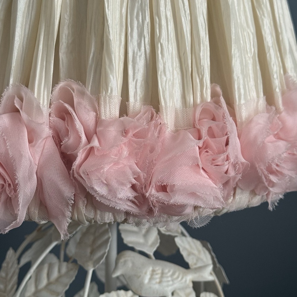 Pottery barn Kids Birdcage Lamp Cream with Pink Rosette Shade 21" - Picture 7 of 10